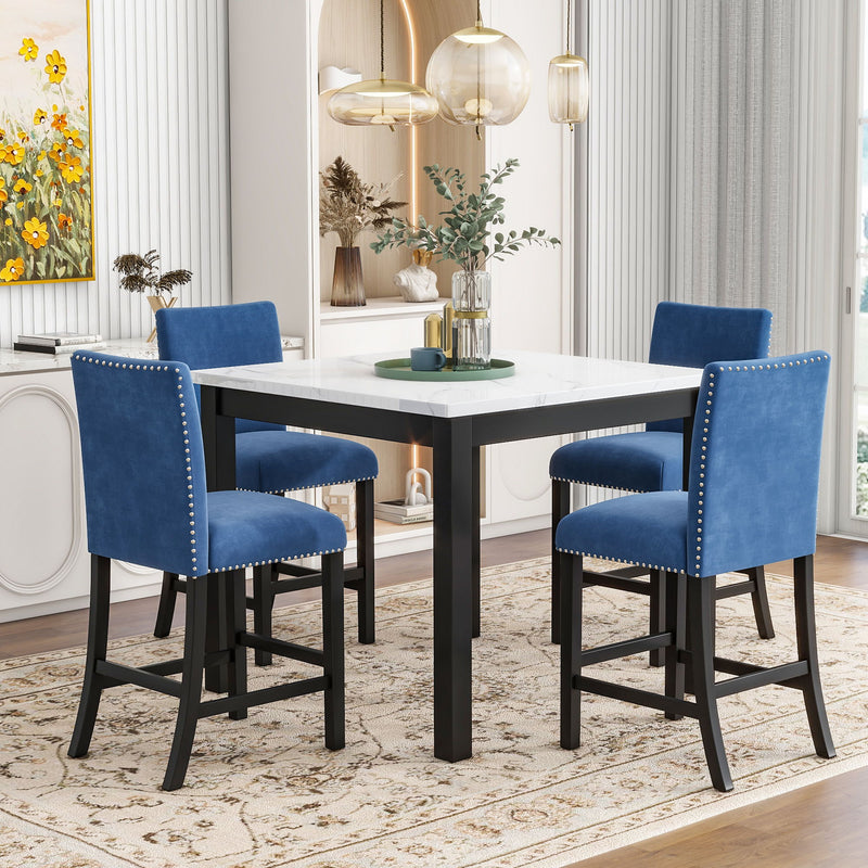 5-Piece Counter Height Dining Table Set With One Faux Marble Top Dining Table And Four Upholstered Chairs