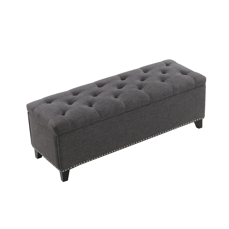 Button-Tufted Storage Ottoman With Safety Close Hinge