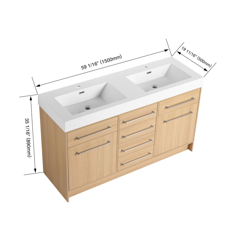 Freestanding Bathroom Vanity With Resin Sink, Soft-Closing Doors And Drawers