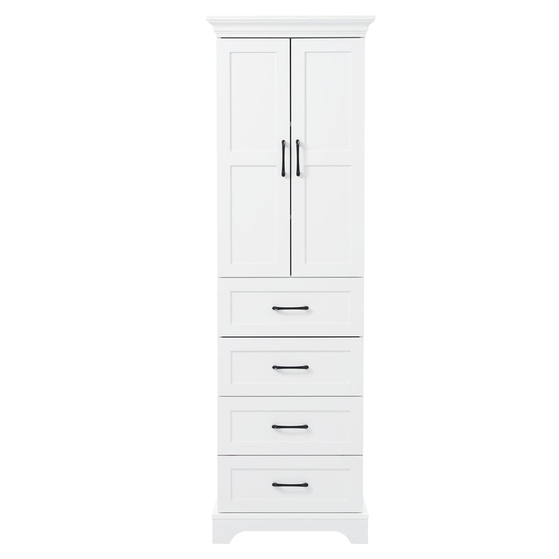 Bathroom Vanity With 2 Damping Hinge Doors, 3 Drawers, Adjustable Shelves - White