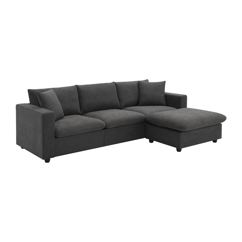 Modern Sectional Sofa, L-Shaped Couch Set With 2 Free Pillows, 4-Seat Fabric Couch Set With Convertible Ottoman For Living Room, Apartment, Office