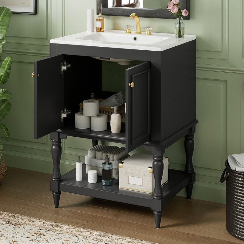 Modern Bathroom Vanity With Sink, Rectangular Cabinet With Open Shelf And Closed Storage