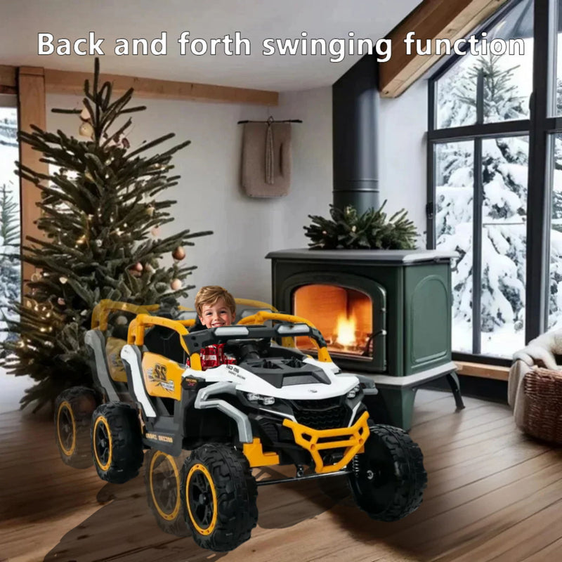 Ride On Models 12V Kids Electric Truck With Remote Control, Front & Rear Suspension, 2 Seater UTV, Flashlights, Music Player - Yellow / White