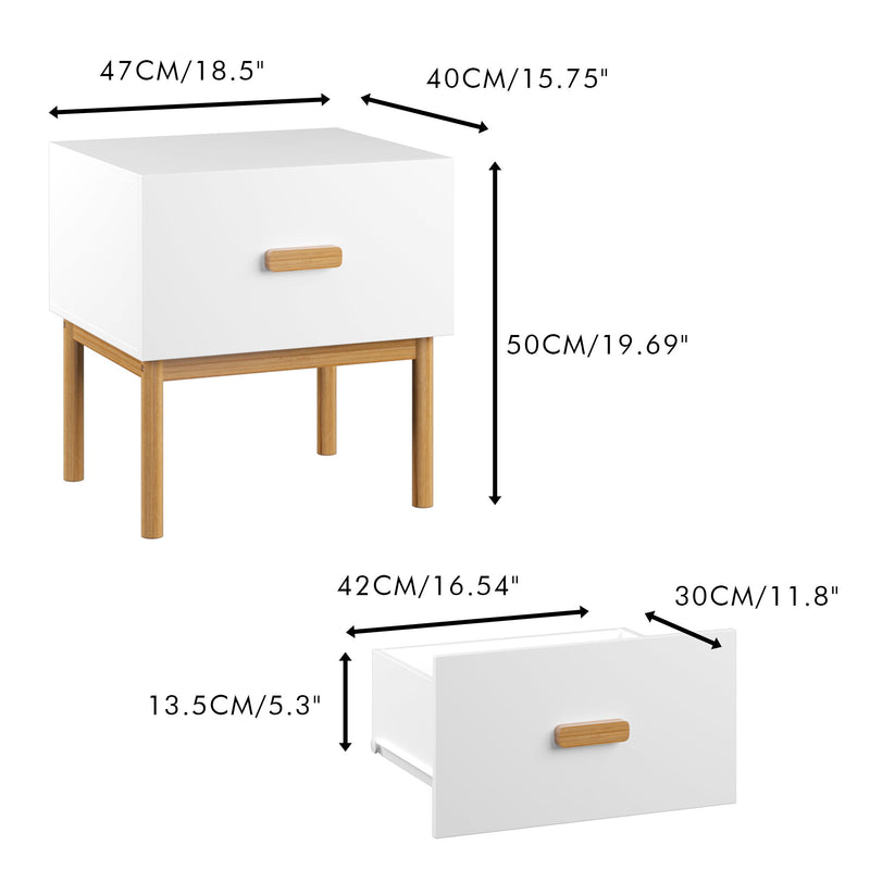 Nightstand With Drawer, Minimalist Bedside Table With Handle For Bedroom - White