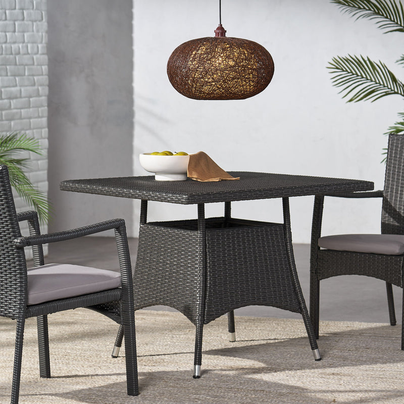 Outdoor Rattan Square Dining Table With 4 Legs - Gray