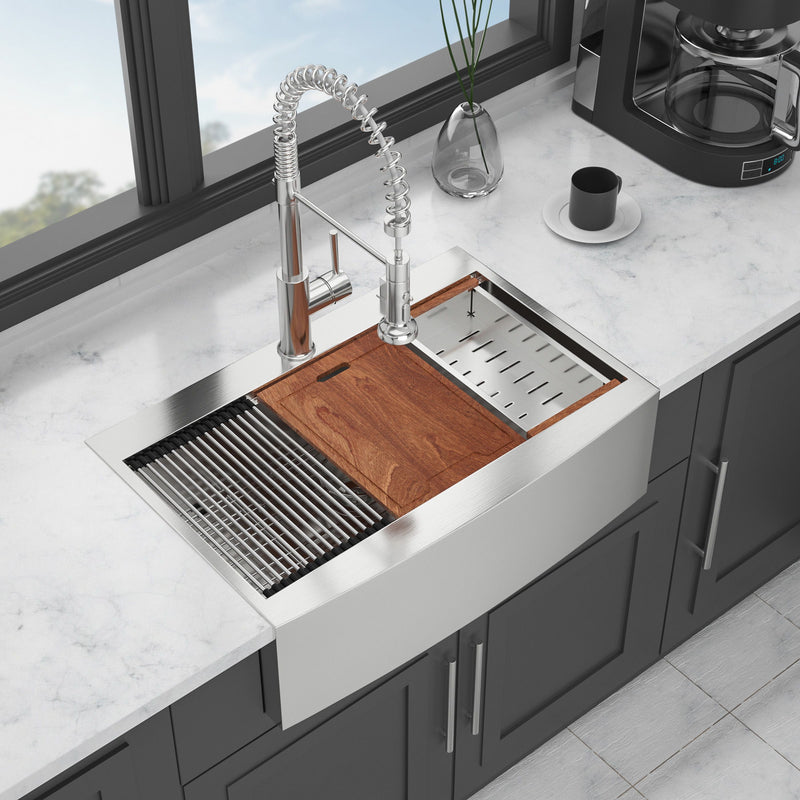 Modern Farmhouse, Drop In Workstation Kitchen Sink With Apron Front