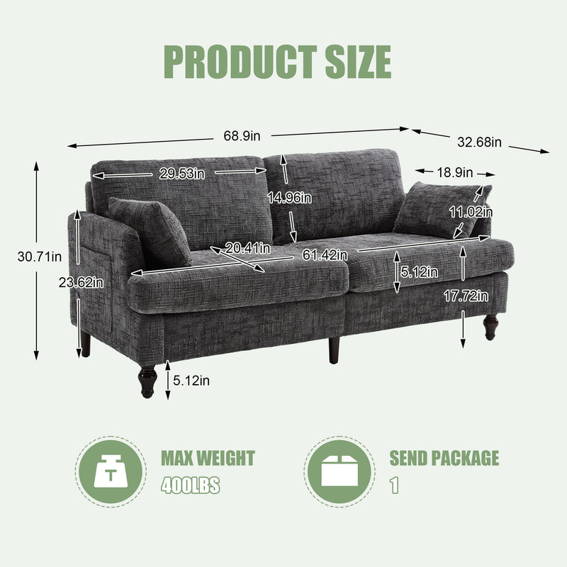 2 Seater Sofa With LED Light, USB Charging Port, And Storage Bag