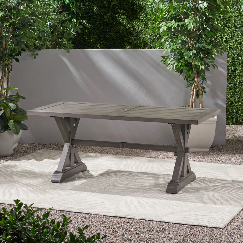 Modern Outdoor Dining Table With X Shaped Legs, Umbrella Hole