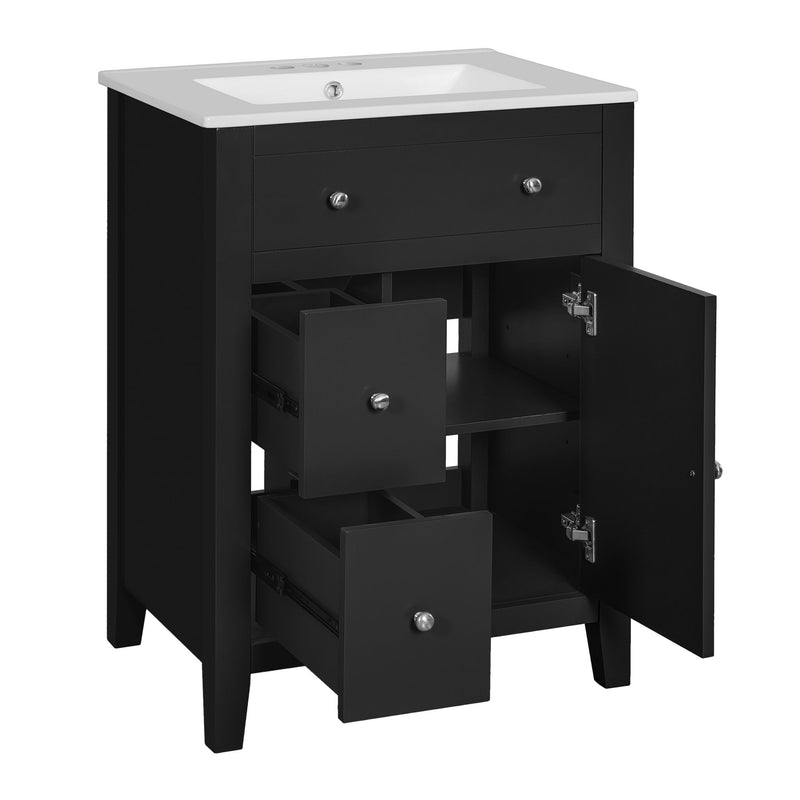 Bathroom Vanity With Basin, Rectangular Cabinet With 2 Drawers And Soft Closing Door