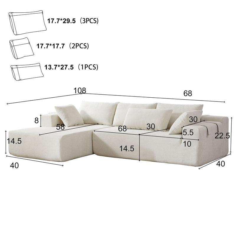 Modern Upholstered Sectional Sofa Couch Set With 6 Pillows, Free Combination