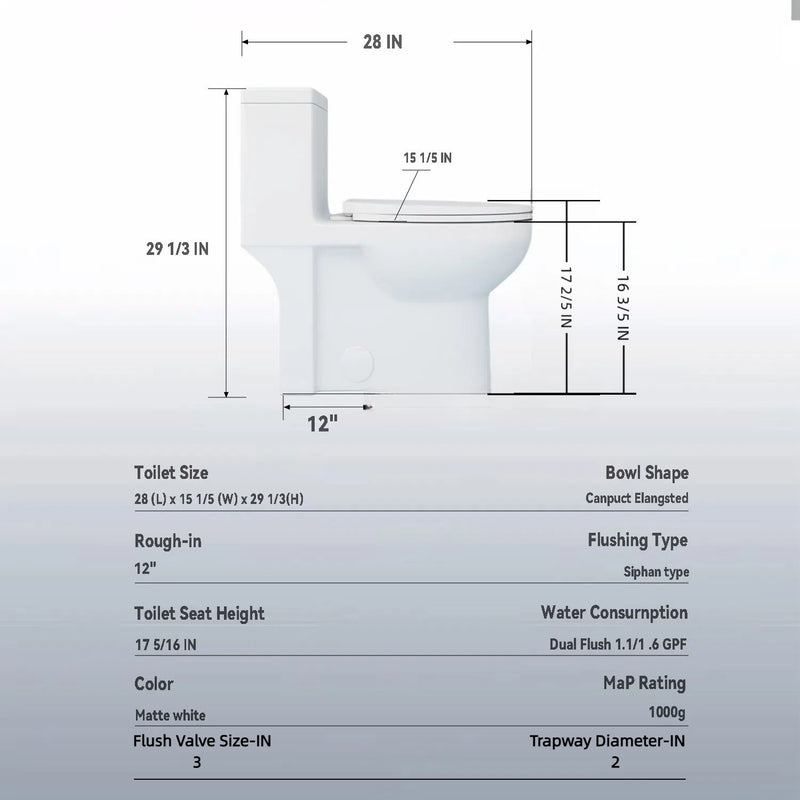Gloss Tornado Flush 1 Piece Toilet With Soft Closing Seat, Water Saving Dual Flush - Gloss White