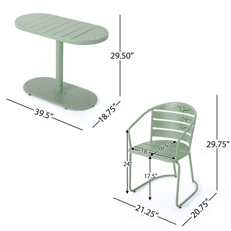 3 Piece Elegant Outdoor Bistro Set With 2 Chairs And Oval Table