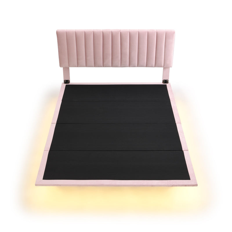Upholstered Bed With Sensor Light And Headboard, Floating Platform Bed