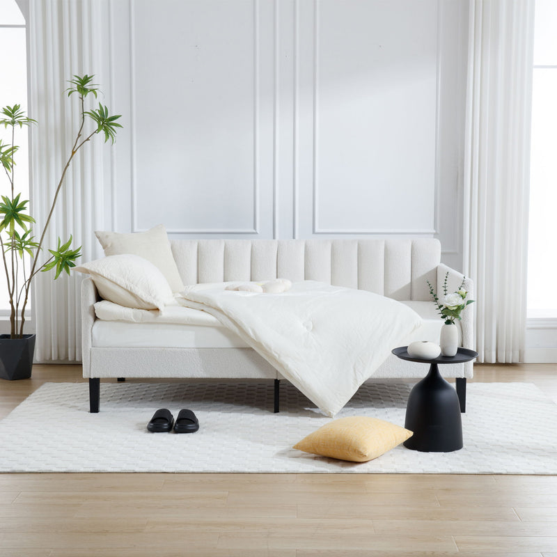 Elena - Boucle Upholstered Daybed, Ribbed Tufted Backrest