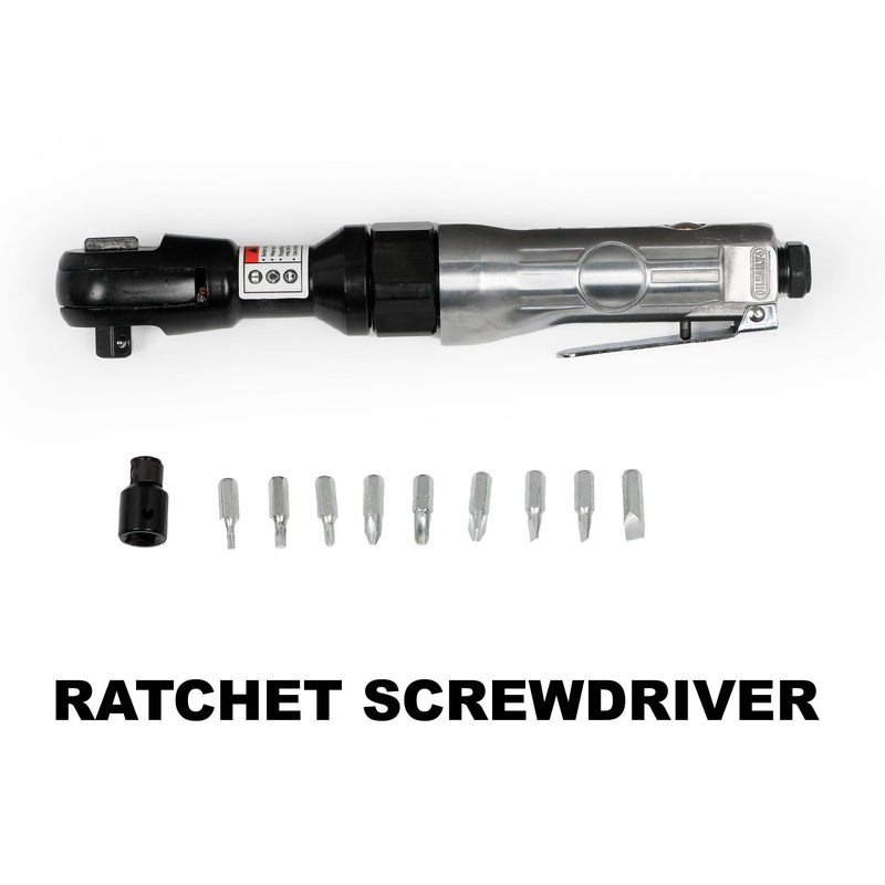 71 Piece Air Tool And Accessories Kit, Impact Wrench, Air Ratchet, Die Grinder, Aire Hammer, Hose Fittings, Storage Case - Black / Silver