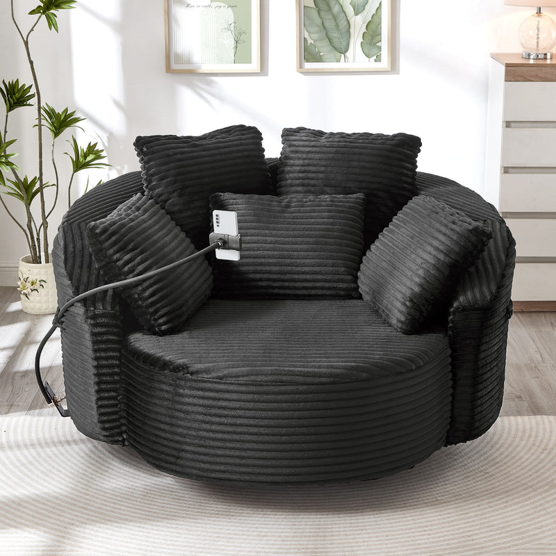 Swivel Accent Barrel Chair With Adjustable Phone Holder, 5 Pillows For Living Room