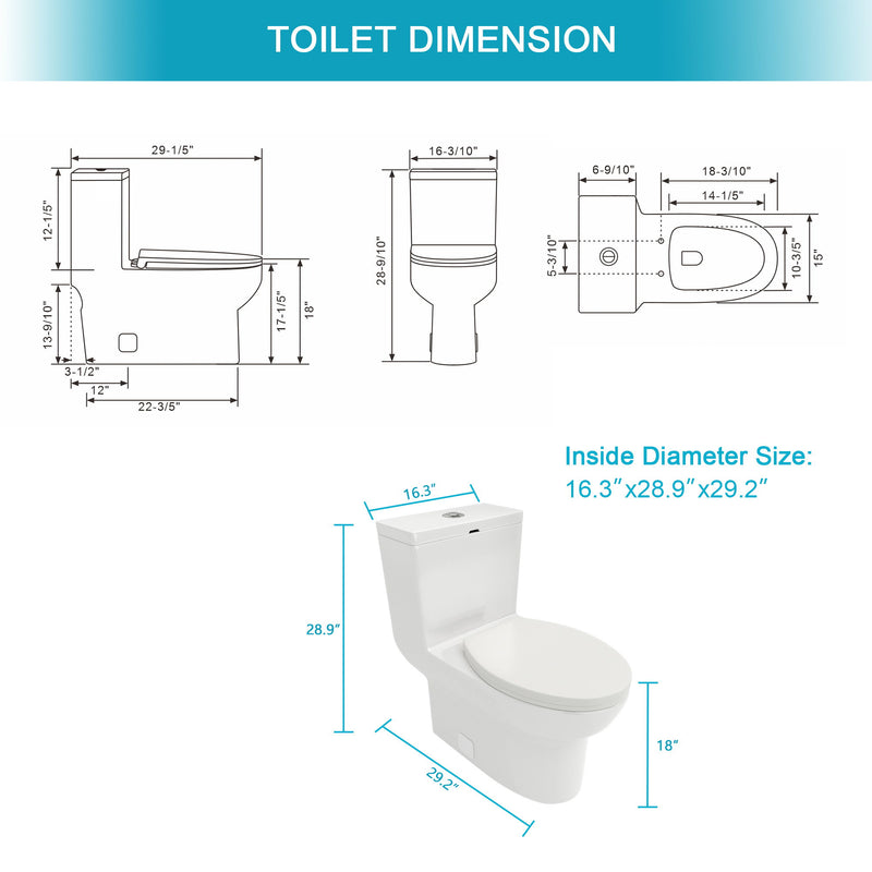 1 Piece Toilet & Dual Flush, Soft Closing Seat - White