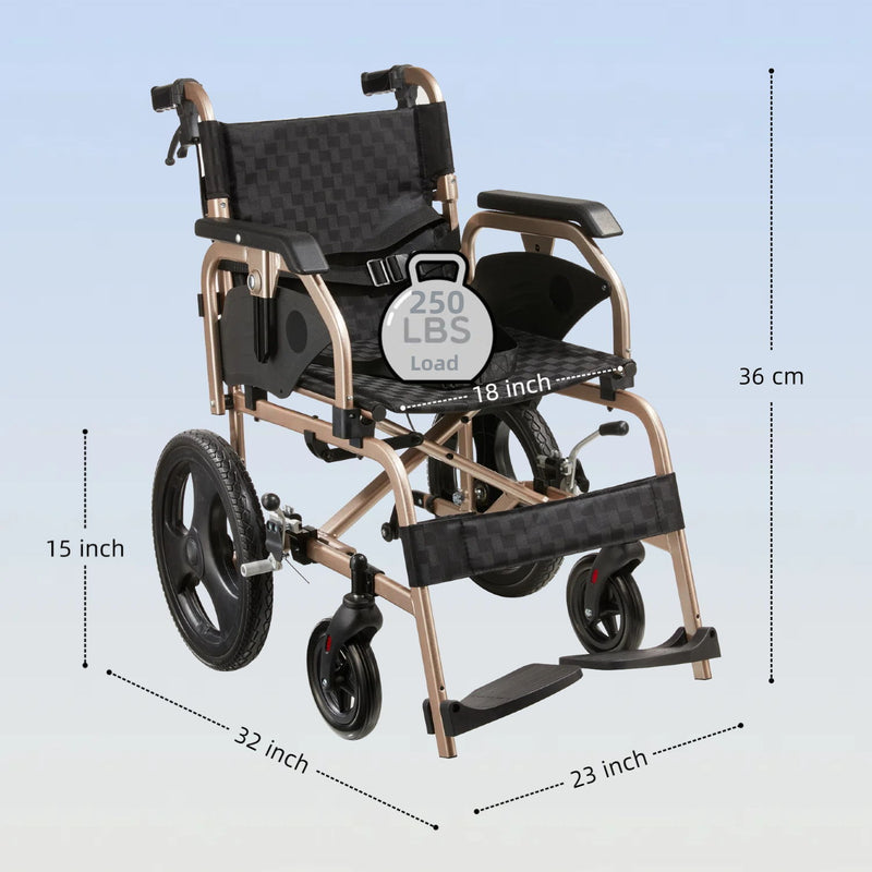 Lightweight Foldable Transport Wheelchair For Adults, Square Tube Design