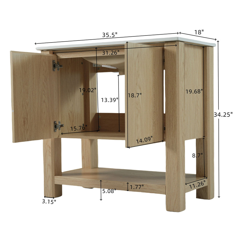 Modern Bathroom Vanity With Rectangle Ceramic Sink, Soft Closing Doors