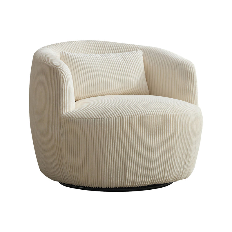 Wide Upholstered 360° Swivel Barrel Soft Chair With Pillow