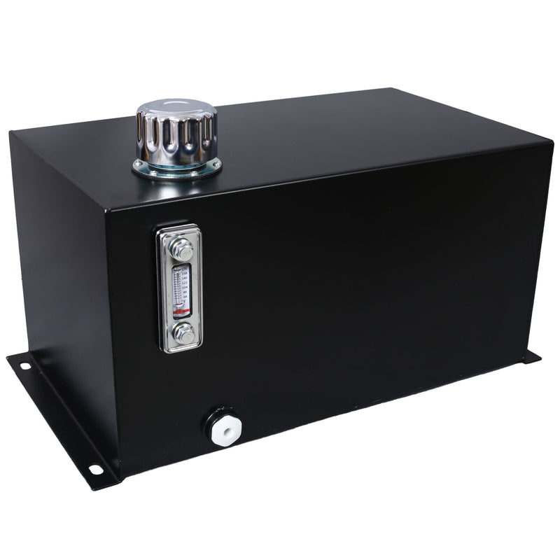 Heavy Duty Hydraulic Fluid Tank 10 Gal Steel Reservoir With Strainer, Gauge & Breather Cap For Tractors & Trucks - Black