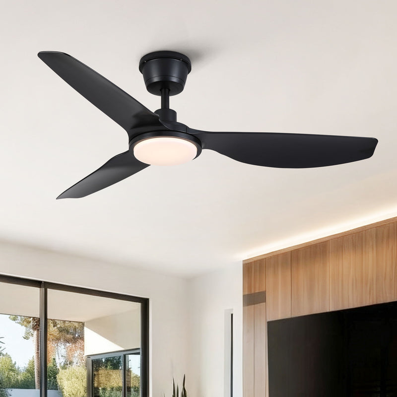 Outdoor Waterproof Ceiling Fan With Light And Quiet DC Motor, Blades For Bedroom - Black