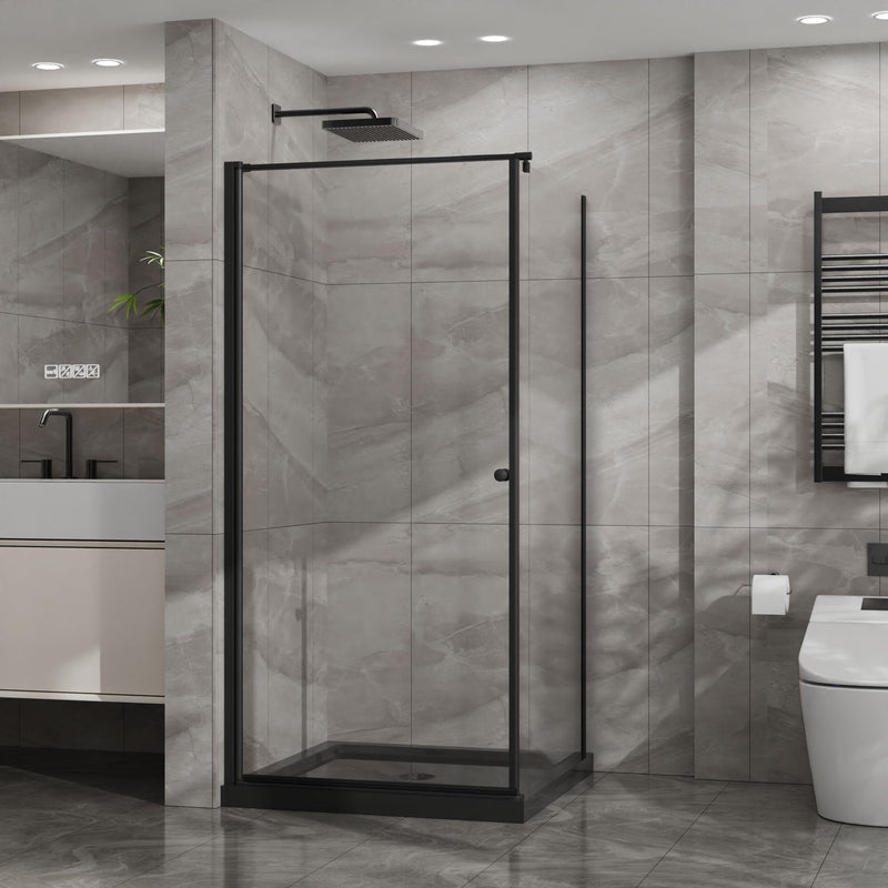 Corner Shower Enclosure, Frameless Pivot Door - Black