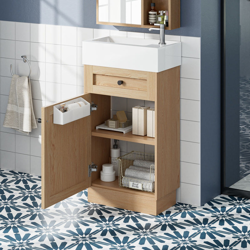 Bathroom Vanity With Reversible Resin Sink, Cabinet & Zinc Alloy Handles - Wood