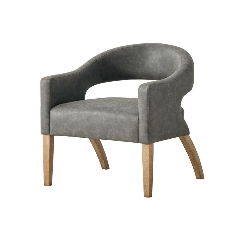 Upholstered Open Back Armchair With Weathered Rubberwood Legs