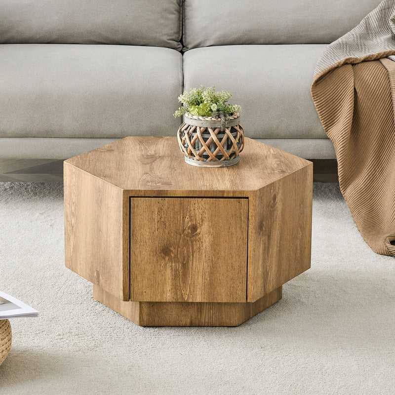 Hexagonal Coffee Table With Drawers - Wood