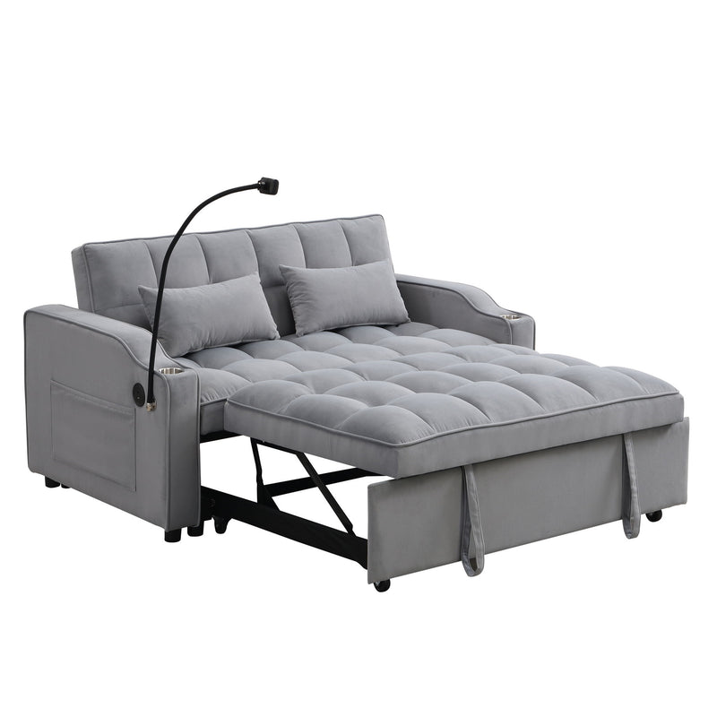 Modern Loveseat Futon Sofa With Pullout Bed, Adjustable Reclining Backrest, Toss Pillows