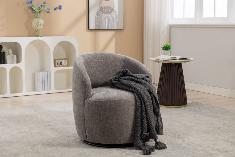 Fabric Swivel Accent Armchair Barrel Chair With Powder Coating Metal Ring