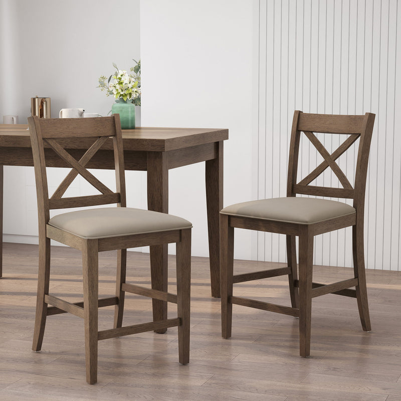 Farmhouse Style Counter Height Chair With Upholstered Seat