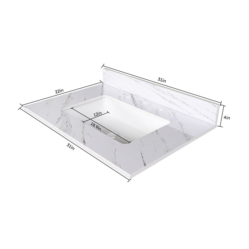 Bianco Carrara Venato Elegant Marble Vanity Top, Bathroom Vanity With Undermount Sink, Sintered Stone