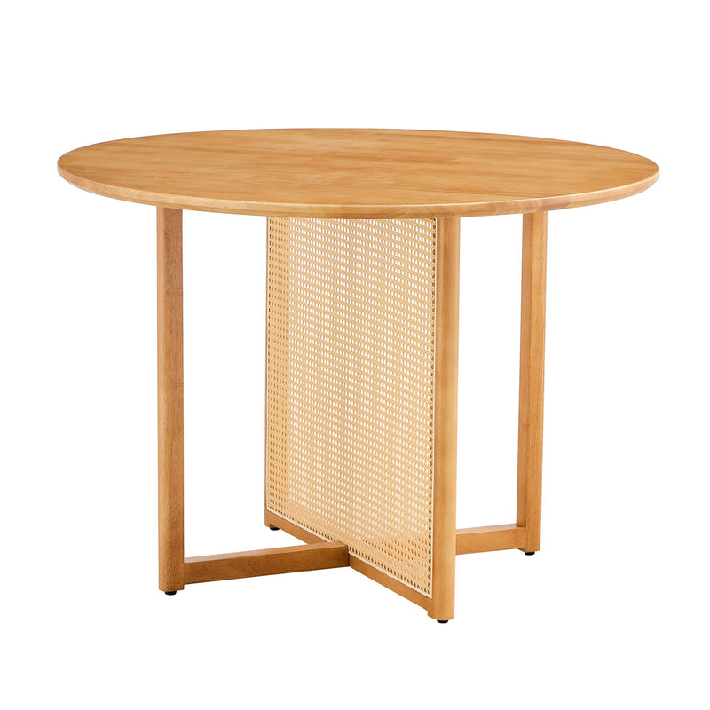 Chinese Countryside Retro Solid Wood Round Table, Simple Modern Imitation Rattan Table - Wood