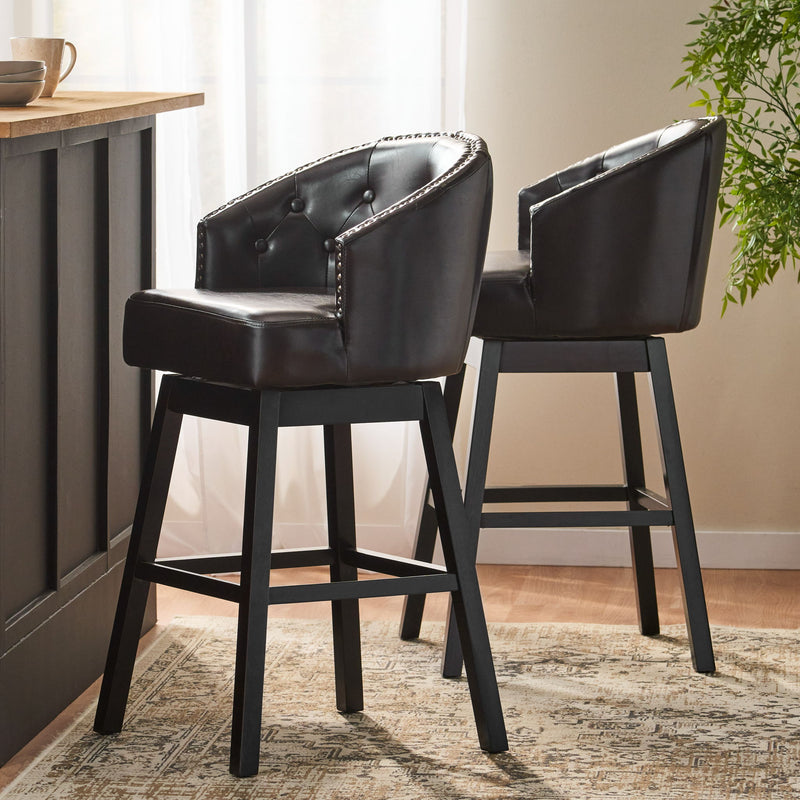 360 Degree Swivel Bar Stool With Stunning Nailhead Trim (Set of 2)