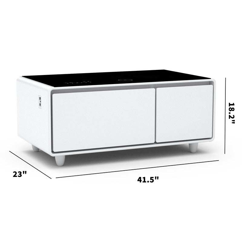 Modern Smart Coffee Table With Built-In Fridge - tooth Speaker, Wireless Charging, Touch Control Panel, USB Interface, Outlet Protection, Atmosphere Light
