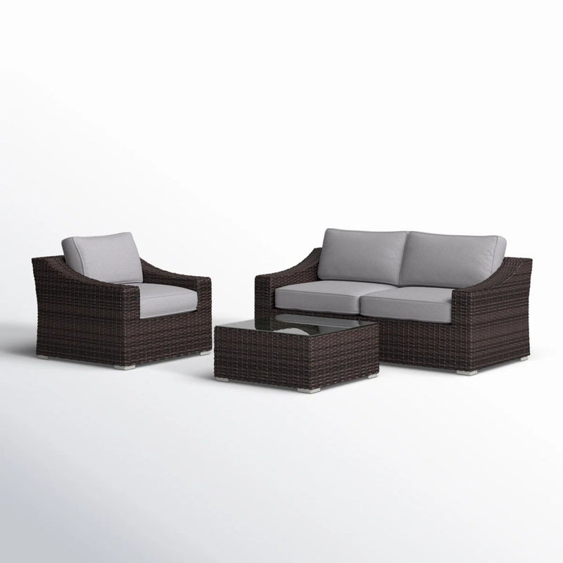 Outdoor Wicker Conversation Set With Cushions, All Weather