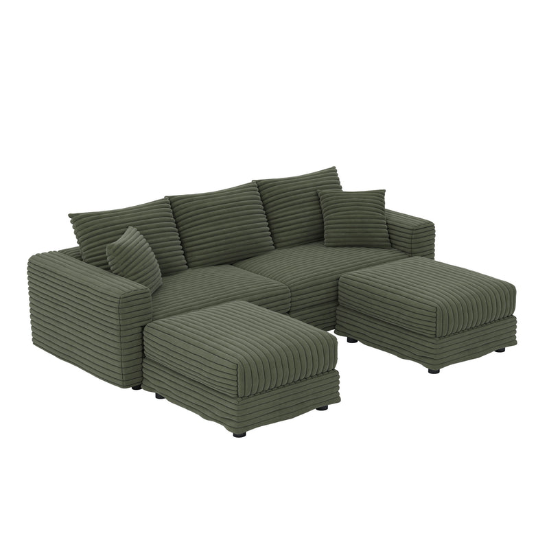 Convertible Deep Seat Sofa With Soft Pillows And Ottomans
