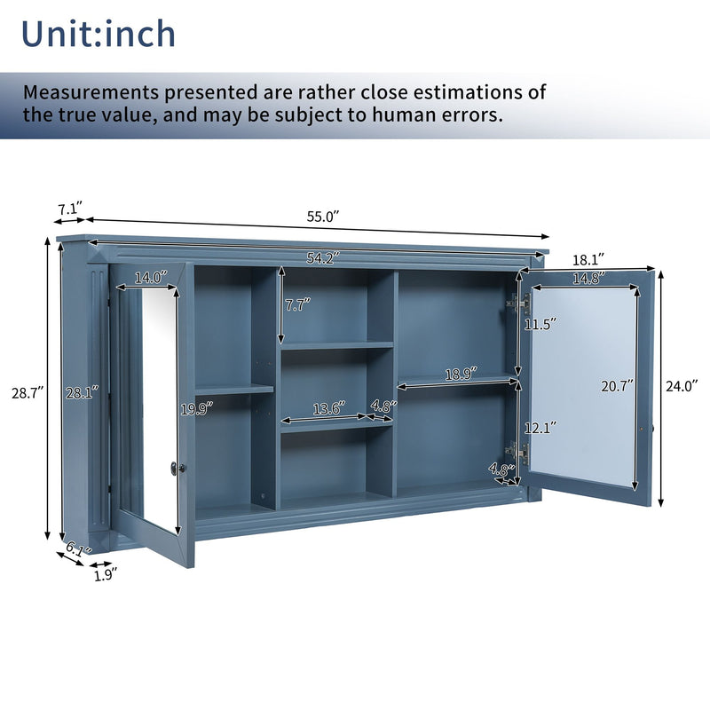 Modern Wall-Mount 2 In 1 Mirror Cabinet With Adjustable Shelves, Soft-Closing Hinges