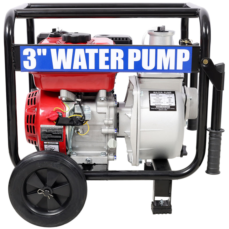 Gas Engine Powered Water Pump 3" Inlet & Outlet 7Hp 212Cc Epa Certified With Wheels And Handle - Black / Red
