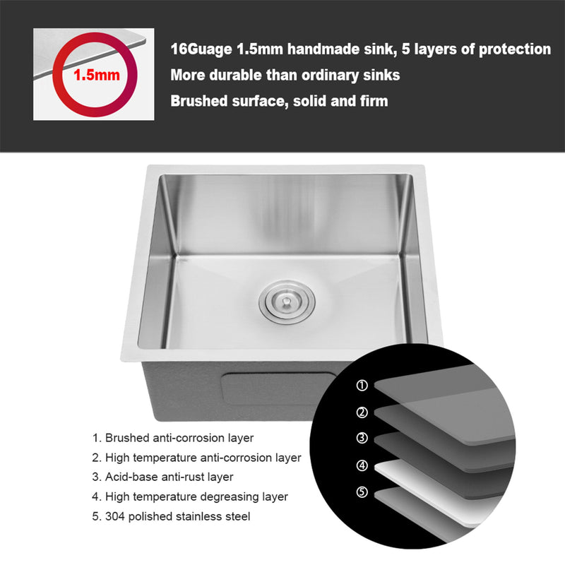 Undermount Stainless Steel Kitchen Sink, Deep Single Bowl Basin