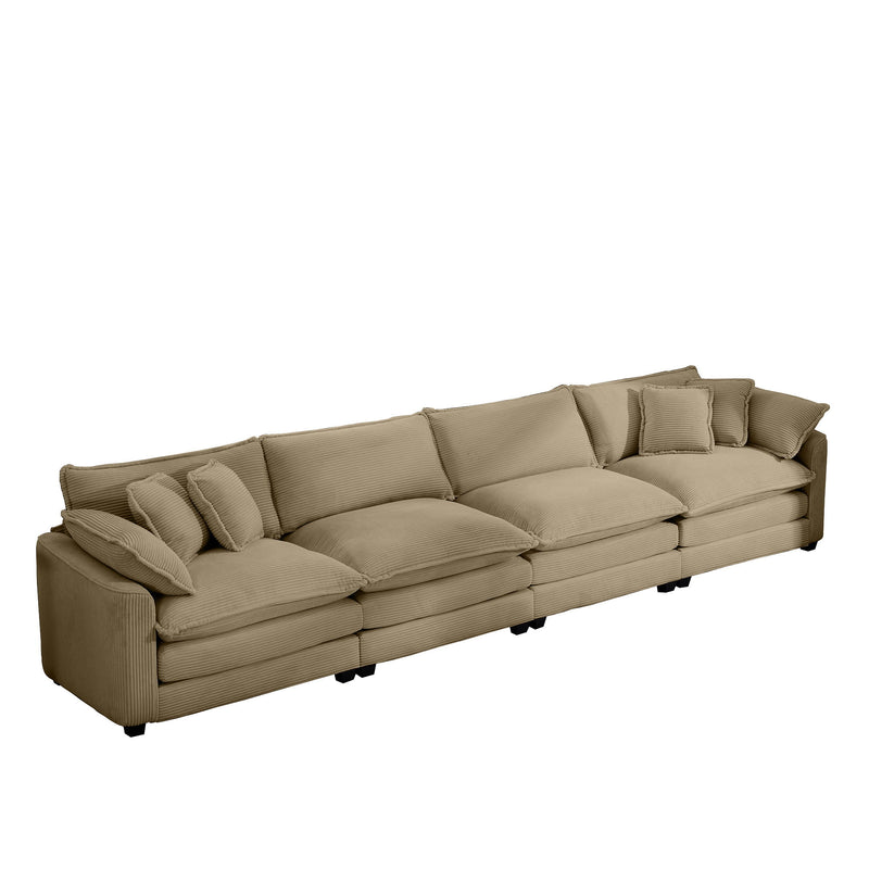 Modern Upholstered 4 Seater Fabric Sofa With Arm And Throw Pillows