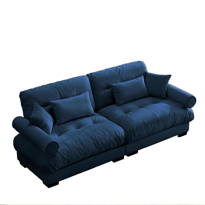 Modern Sofa With Bolstered Armrests And Pillows