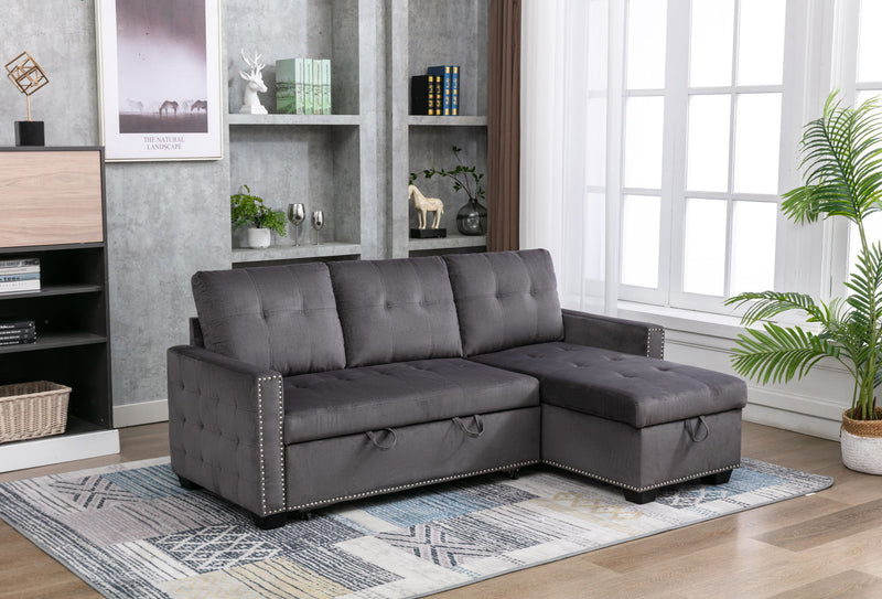 Reversible Sectional Storage Sleeper Sofa Bed, L-Shape 2 Seat Sectional Chaise With Storage, Skin-Feeling Fabric