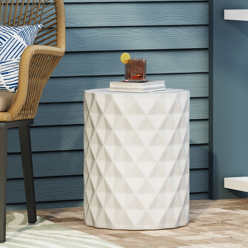 Outdoor Lightweight Concrete, Side Table - Antique White