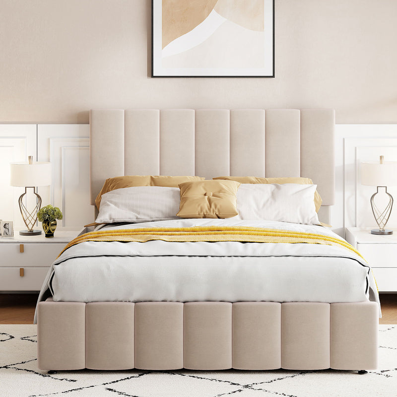 Elegant Upholstered Platform Bed With Hydraulic Storage System