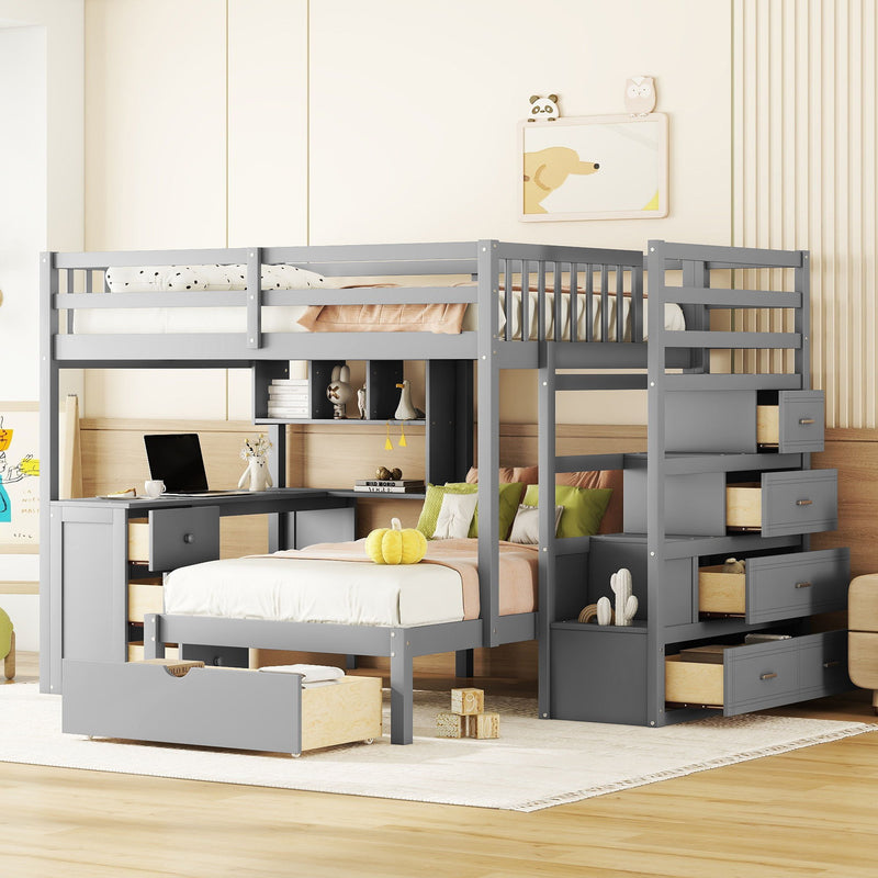 Bunk Bed With Desk, Drawers And Shelves