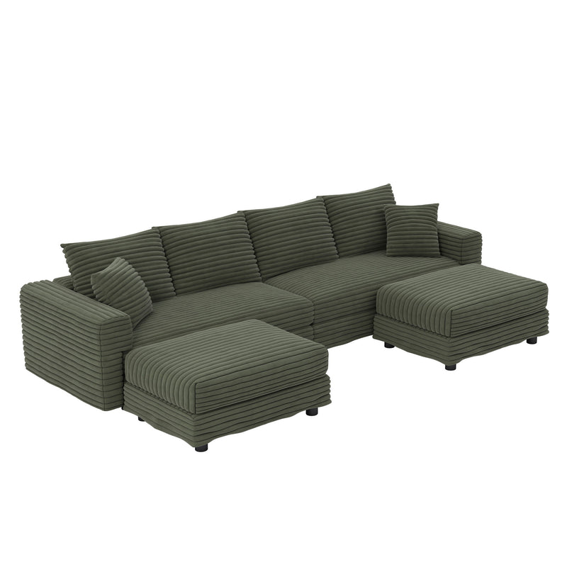 Convertible Deep Seat Sofa With Soft Pillows And Ottomans
