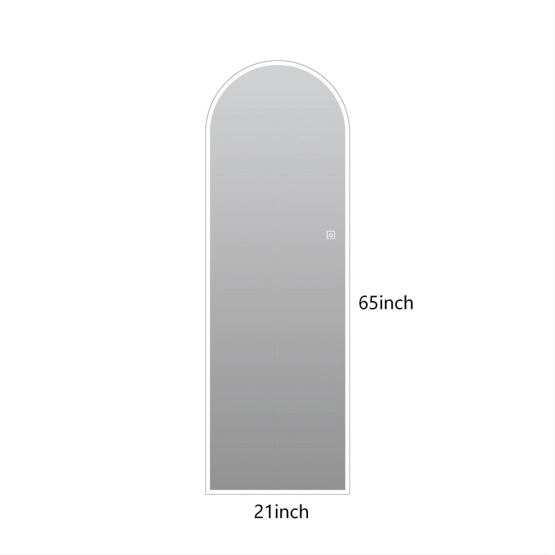 LED Full Length Wall Mirror With Symmetrical Arch Design, Dimmable 3 Color Temperature Lighting - Silver